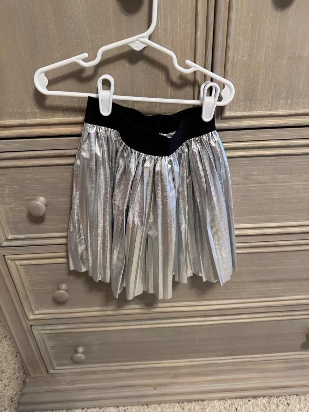 Tea Collection Silver Pleated Skirt with Black Waistband
